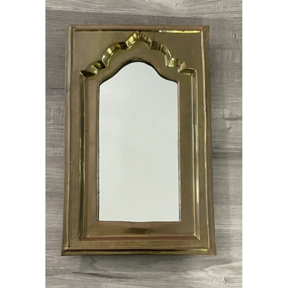 Vintage Rustic Brass Framed Wall Mounted Mirror 17
